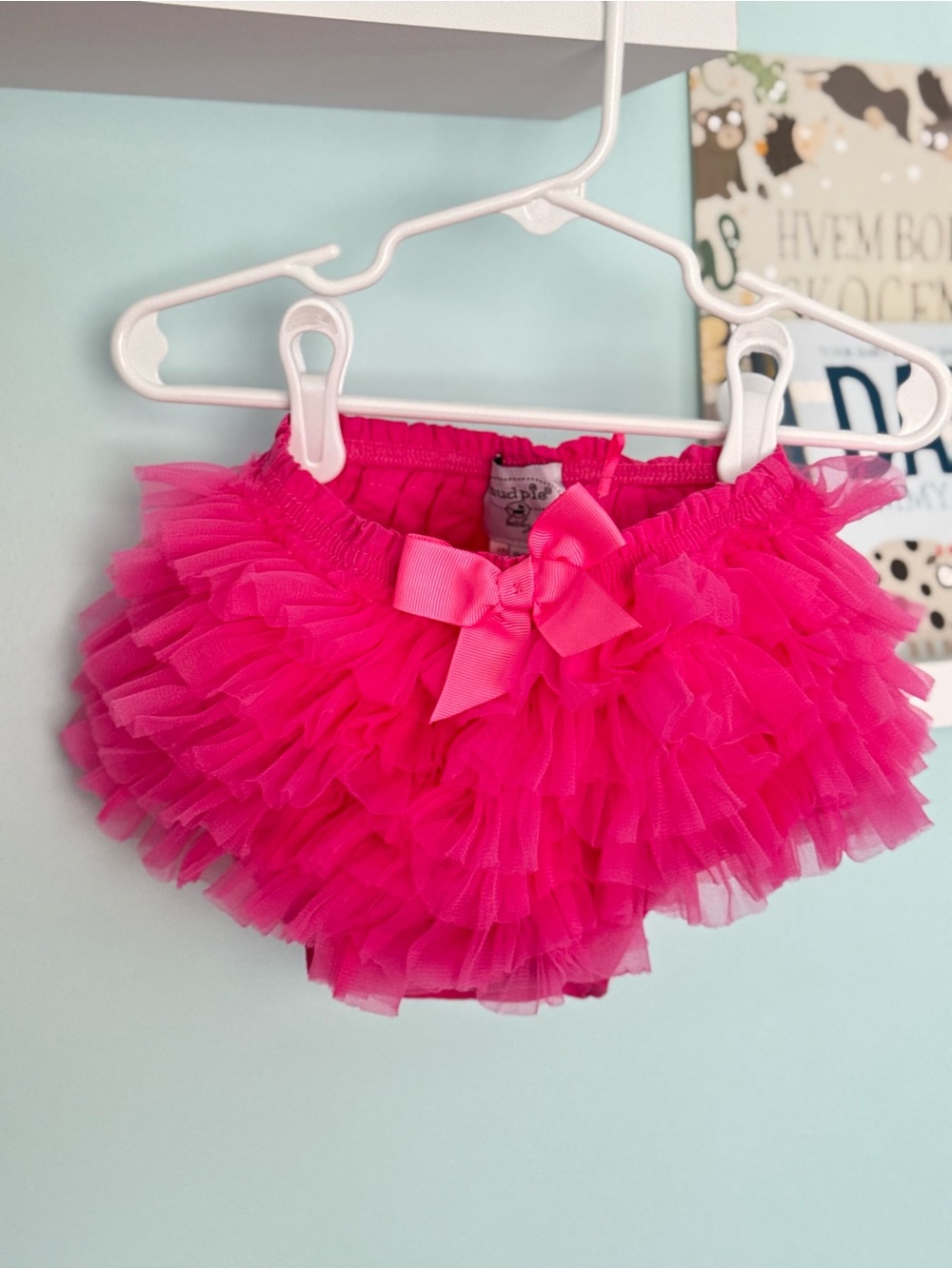 Mud Pie Hot Pink Tulle Ruffle Diaper Cover with Bow